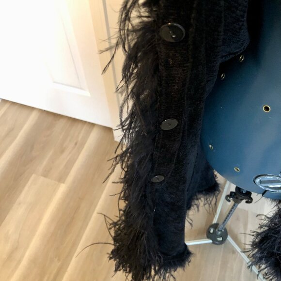 Berek Vintage Long Black Feathery Cardigan Sweater Evening Glam, Size M - Picture 5 of 11
